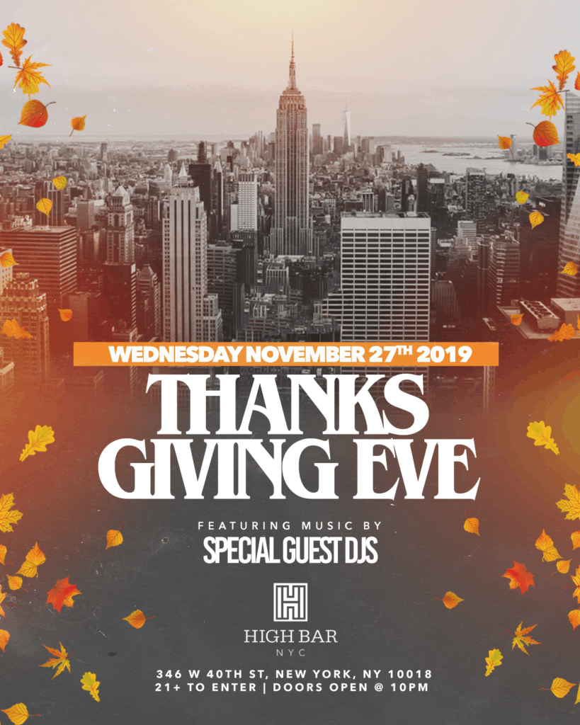 thanksgiving eve 2019 at high bar rooftop nyc