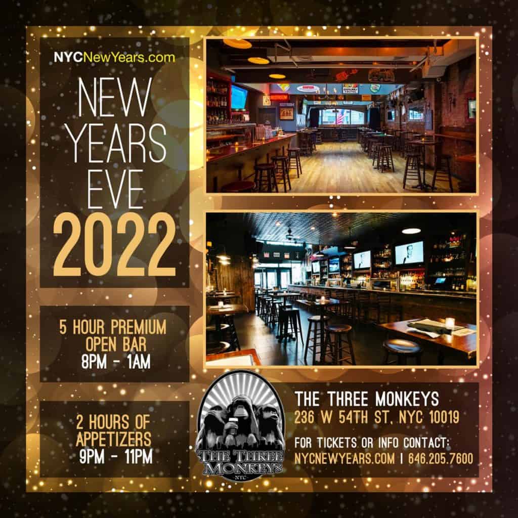 new year's eve 2022 at the three monkeys nyc