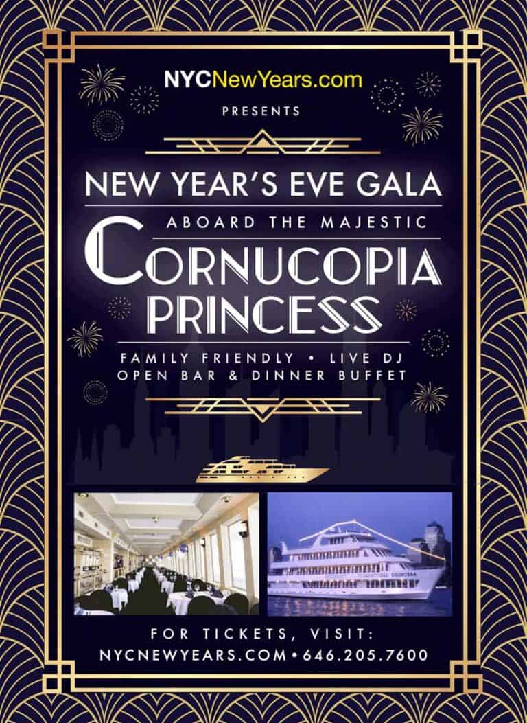 2025 Family Friendly New Year’s Eve Cruise on the Cornucopia Princess Yacht